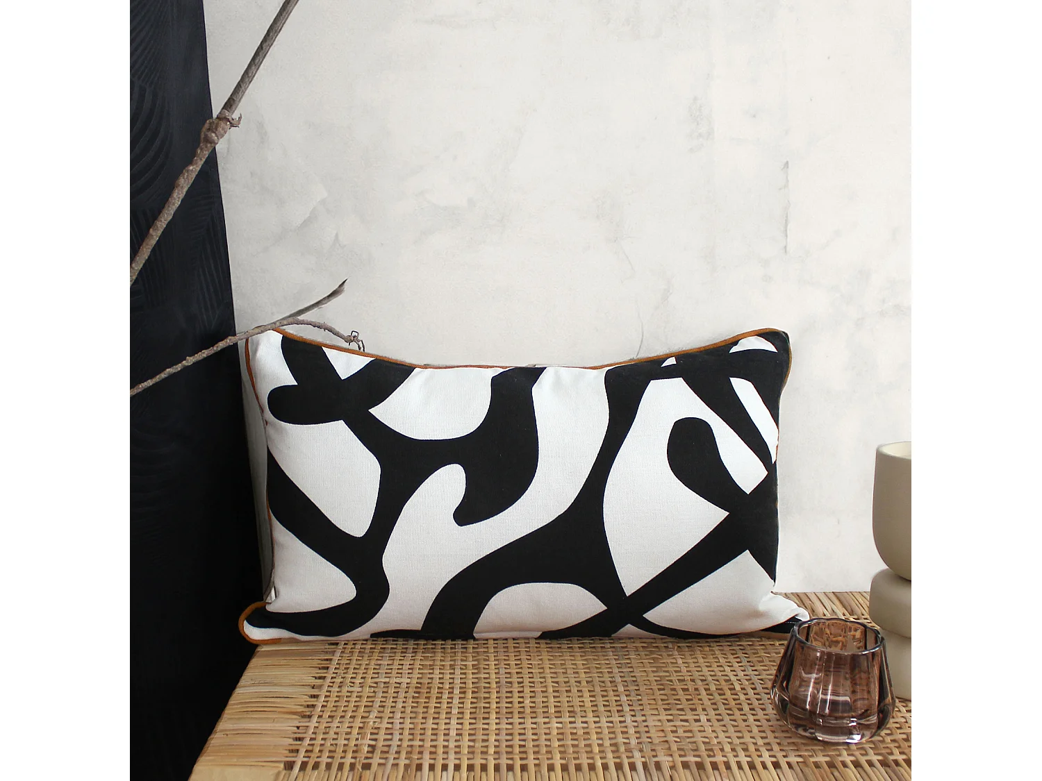 Coussin Déco Imprimé "Signature" 30x50cm Écru