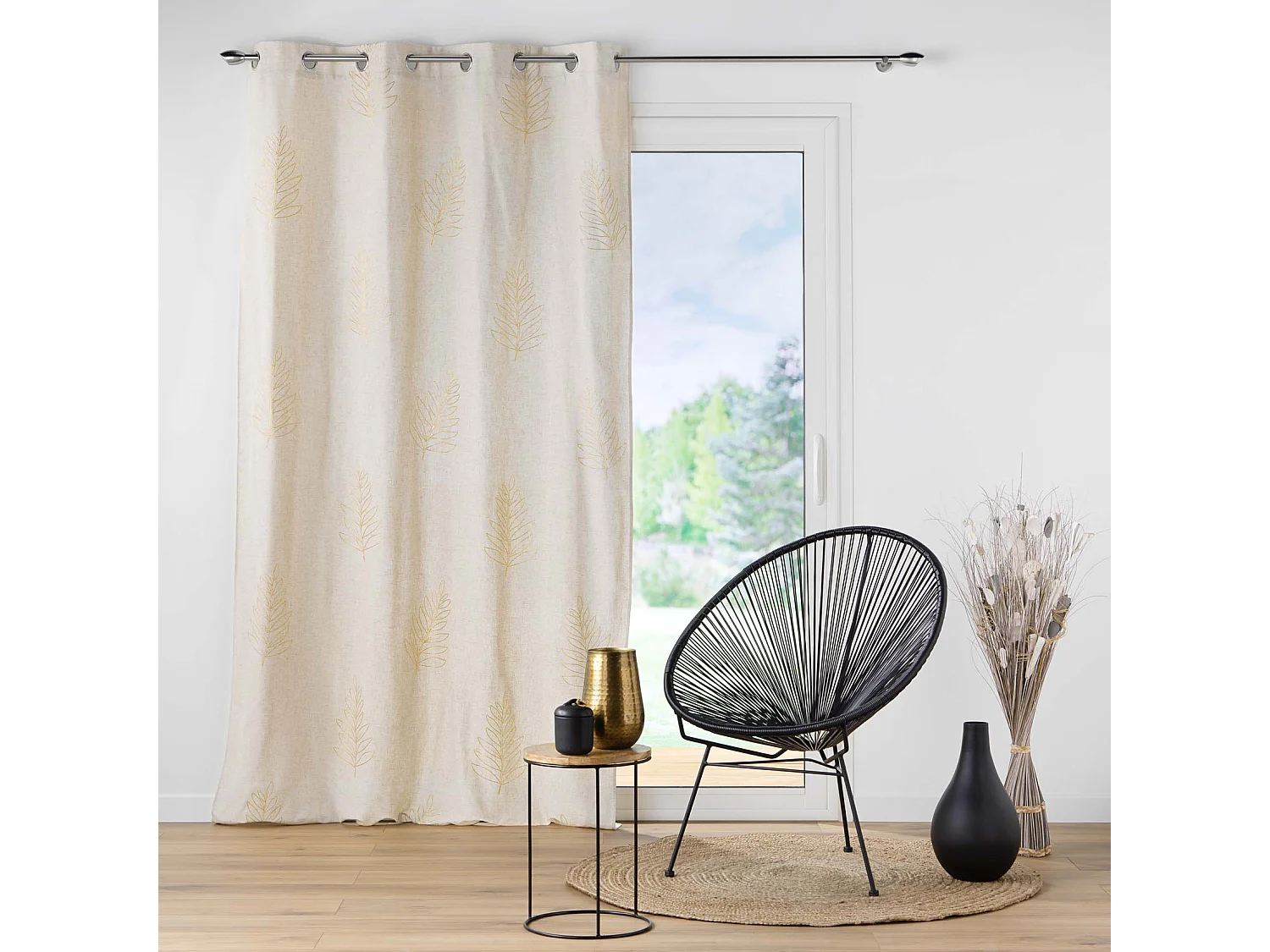 Cortina de poliéster/lin con estampados metalizados 140 x 240 cm