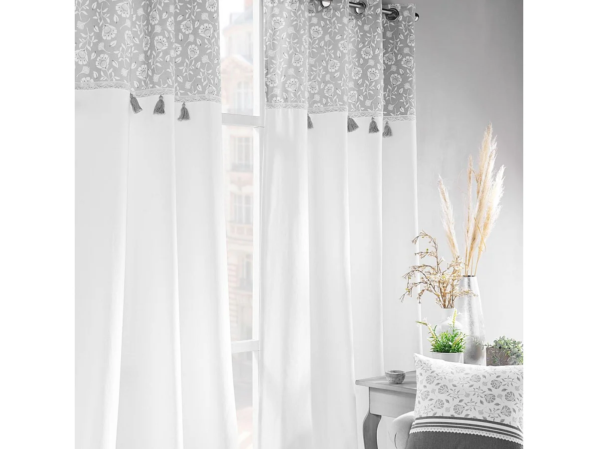 Rideau à Œillets Imprimé "Flavie" 140x240cm Gris