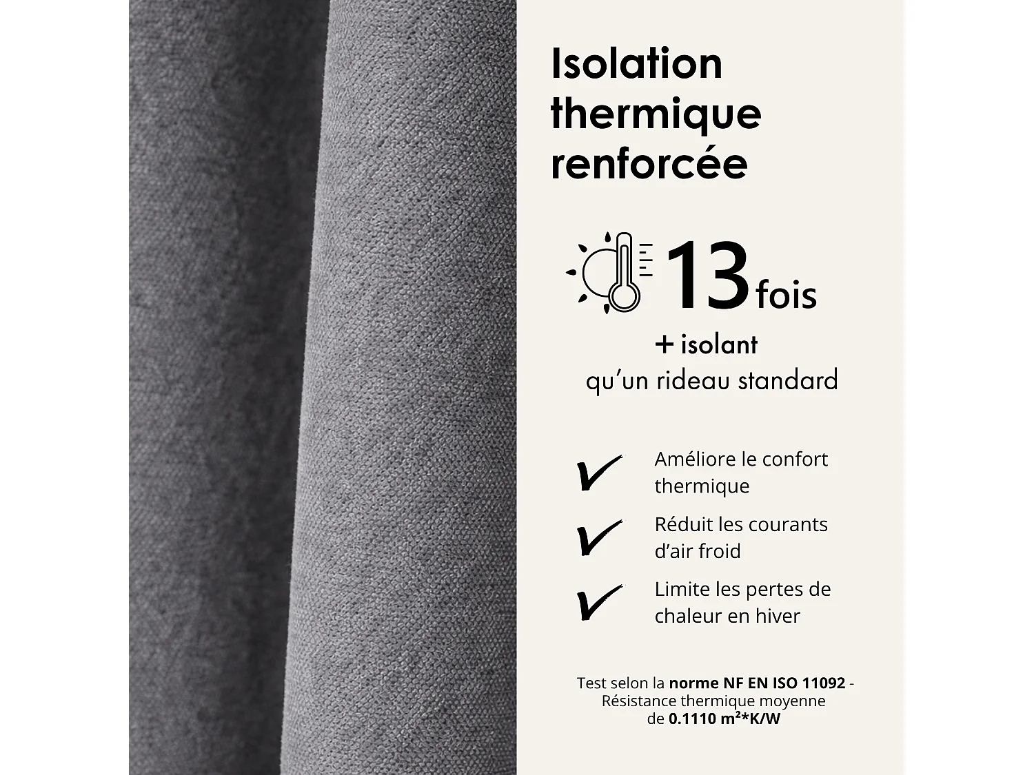 Rideau thermique phonique et semi occultant KONFOR