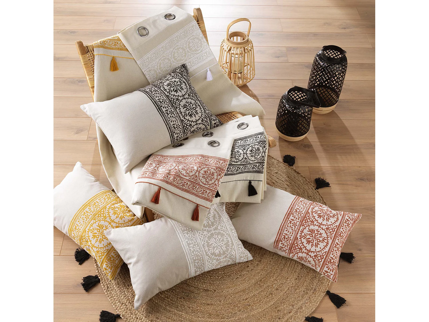 Gebundener Polycotton-Gardine mit Ösen 140 x 240 cm