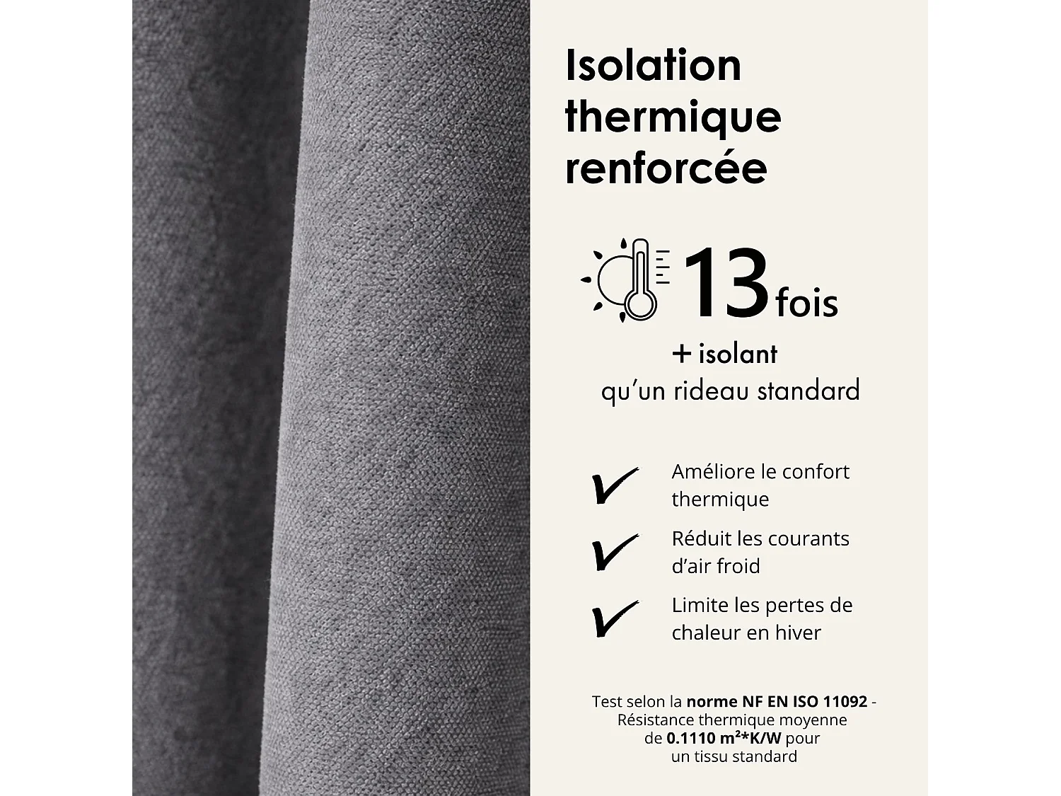 Rideau thermique phonique et semi occultant KONFOR