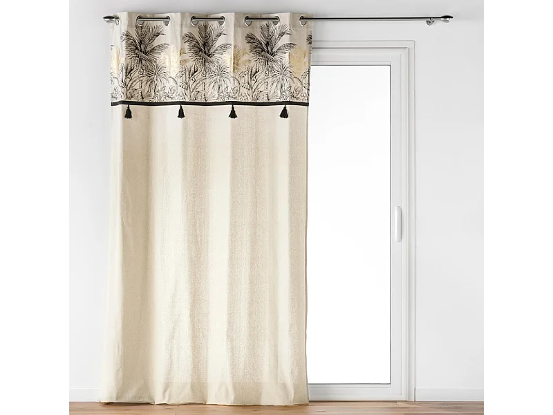 Papaya Palmen Ösenvorhang mit Pompons und Top Metallic 140 x 240 cm