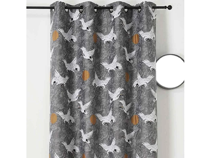 Rideau jacquard imprimé de grues japonaises
