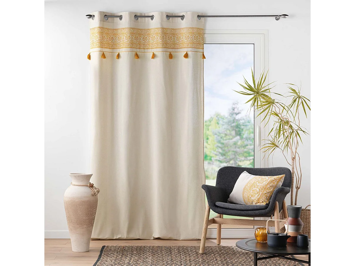 Gebundener Polycotton-Gardine mit Ösen 140 x 240 cm