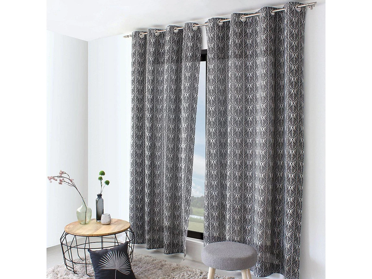 Rideau Imprimé À Œillets "Baya" 140x240cm Gris Foncé