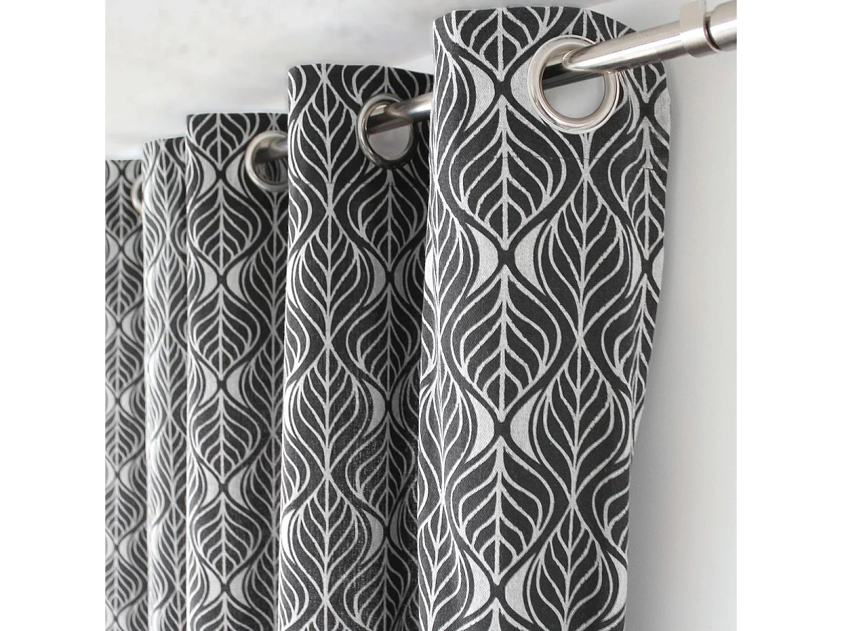 Rideau Imprimé À Œillets "Baya" 140x240cm Gris Foncé
