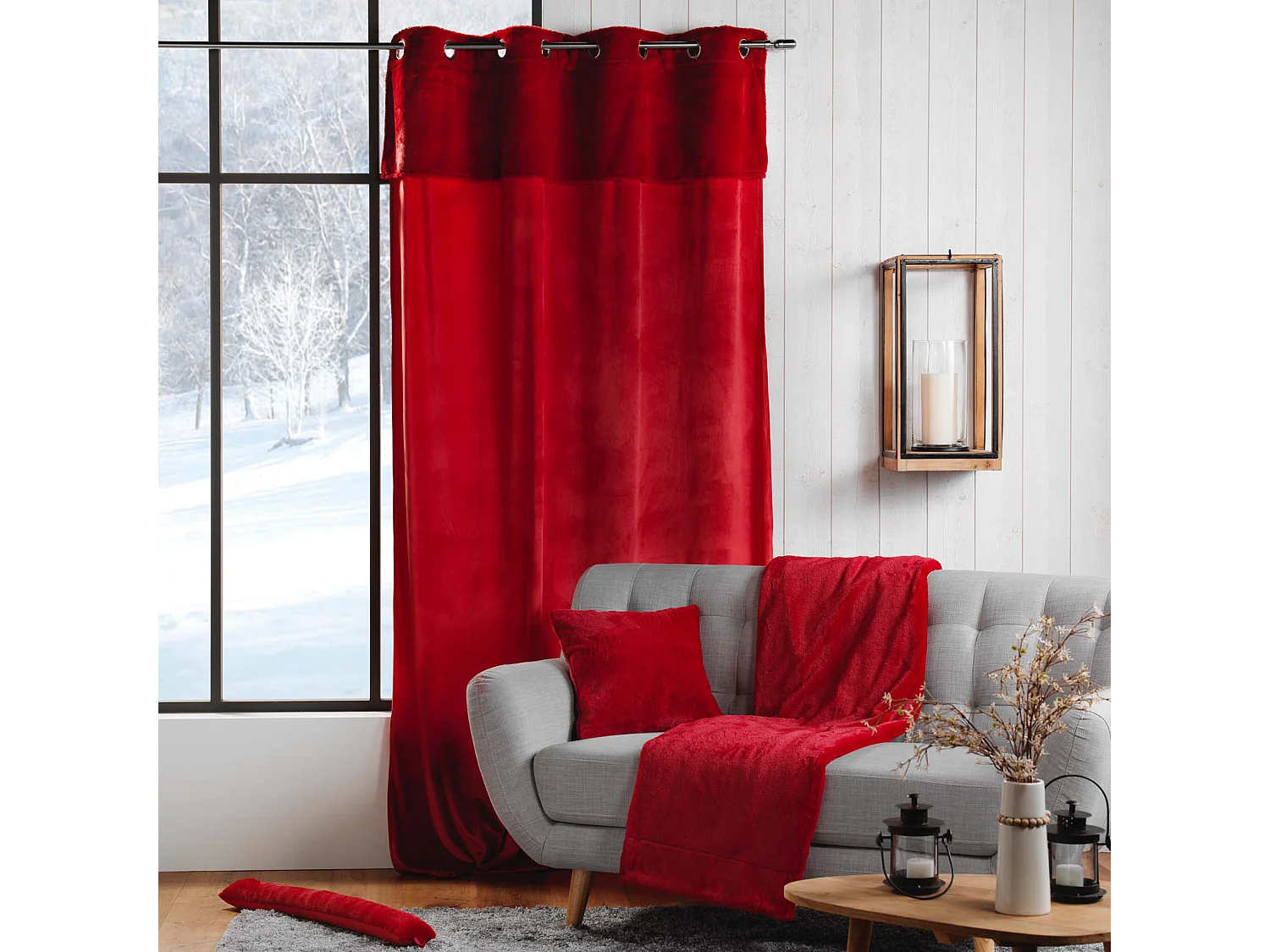 Rideau à Œillets Velours "Caresse" 140x240cm Rouge