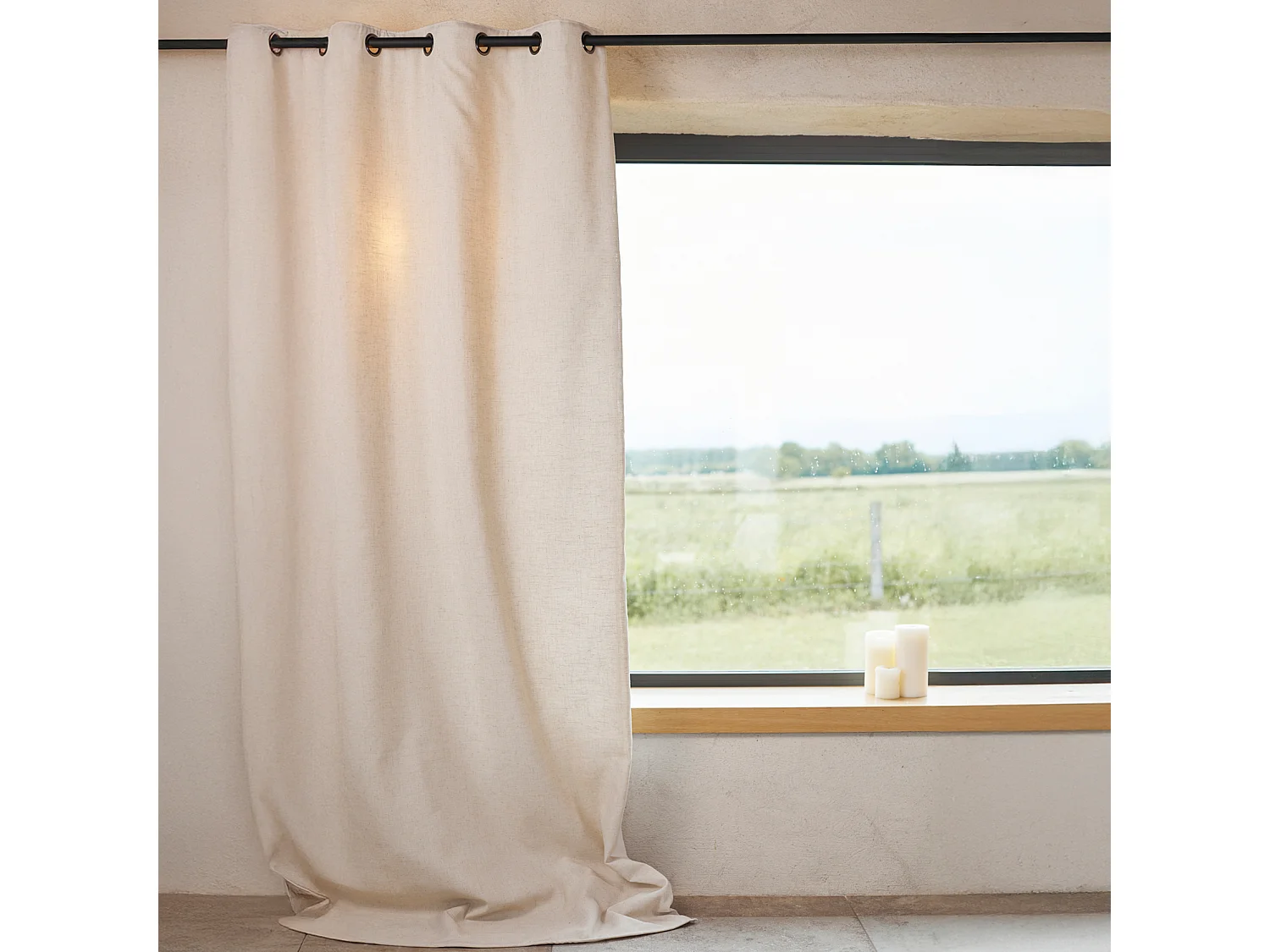 Cortina lisa de lino con ojales 140 x 260 cm