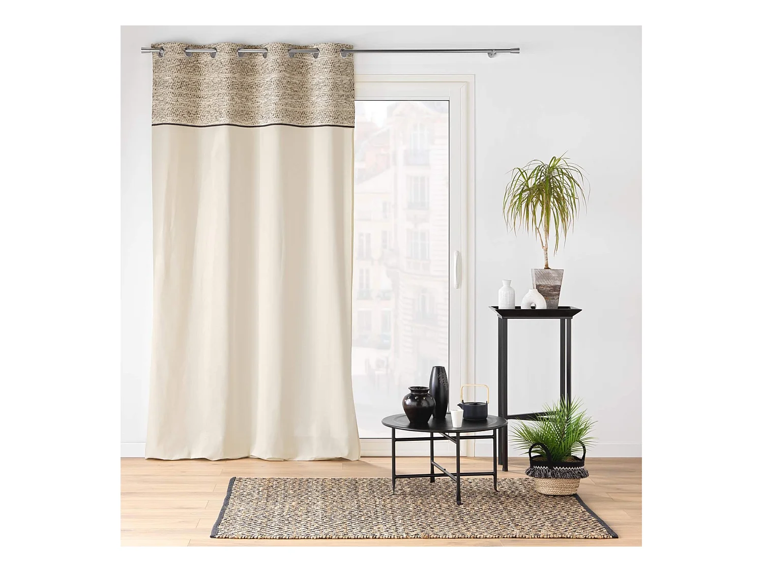 Rideau à Œillets Jacquard "Camalia" 140x240cm Beige