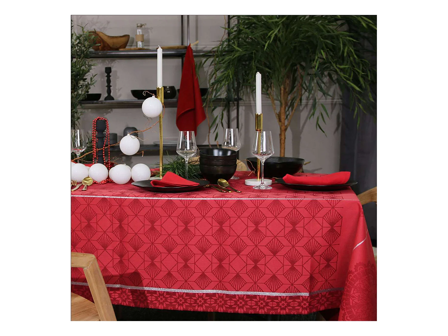 Rechteckige Weihnachtsdecke bestickt