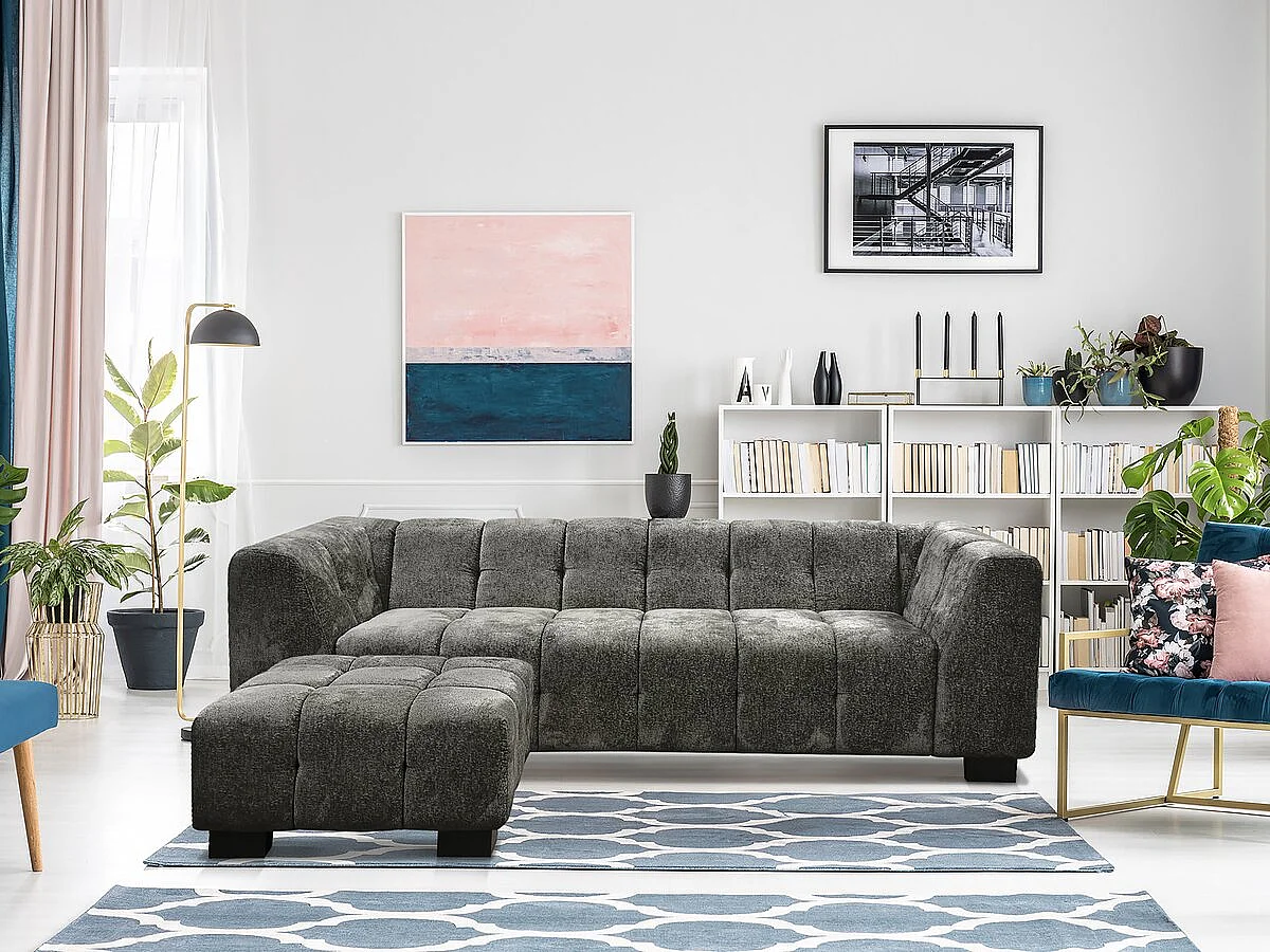 Pouf "Foch" in Velluto Grigio - 84 x 84 x 43 cm