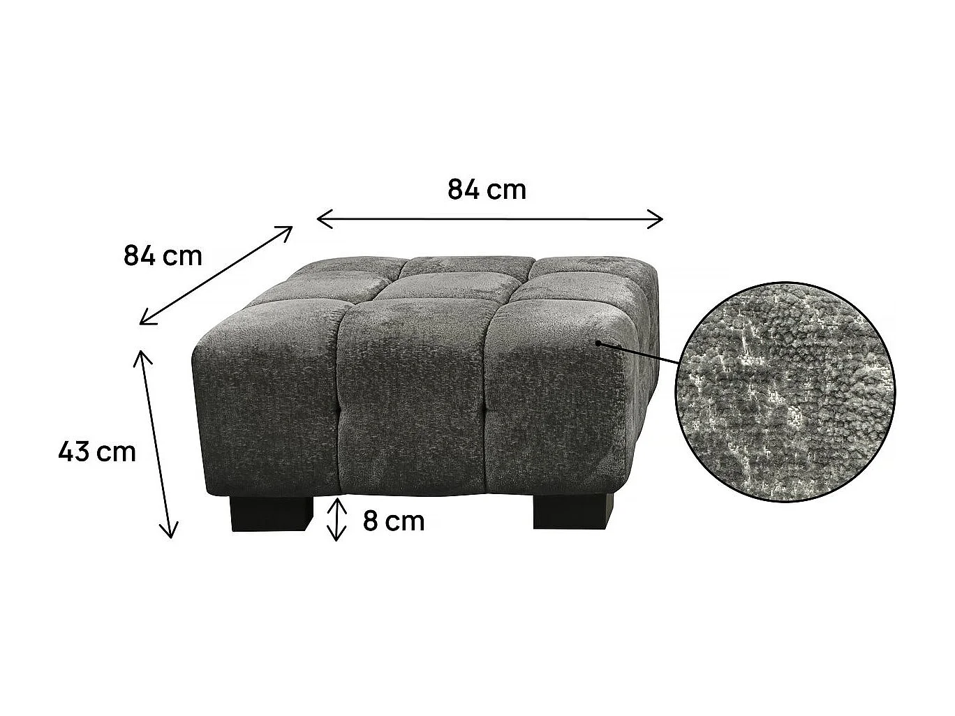 Hocker poef ottoman "Foch" - 84 x 84 x 43 cm - Grijs