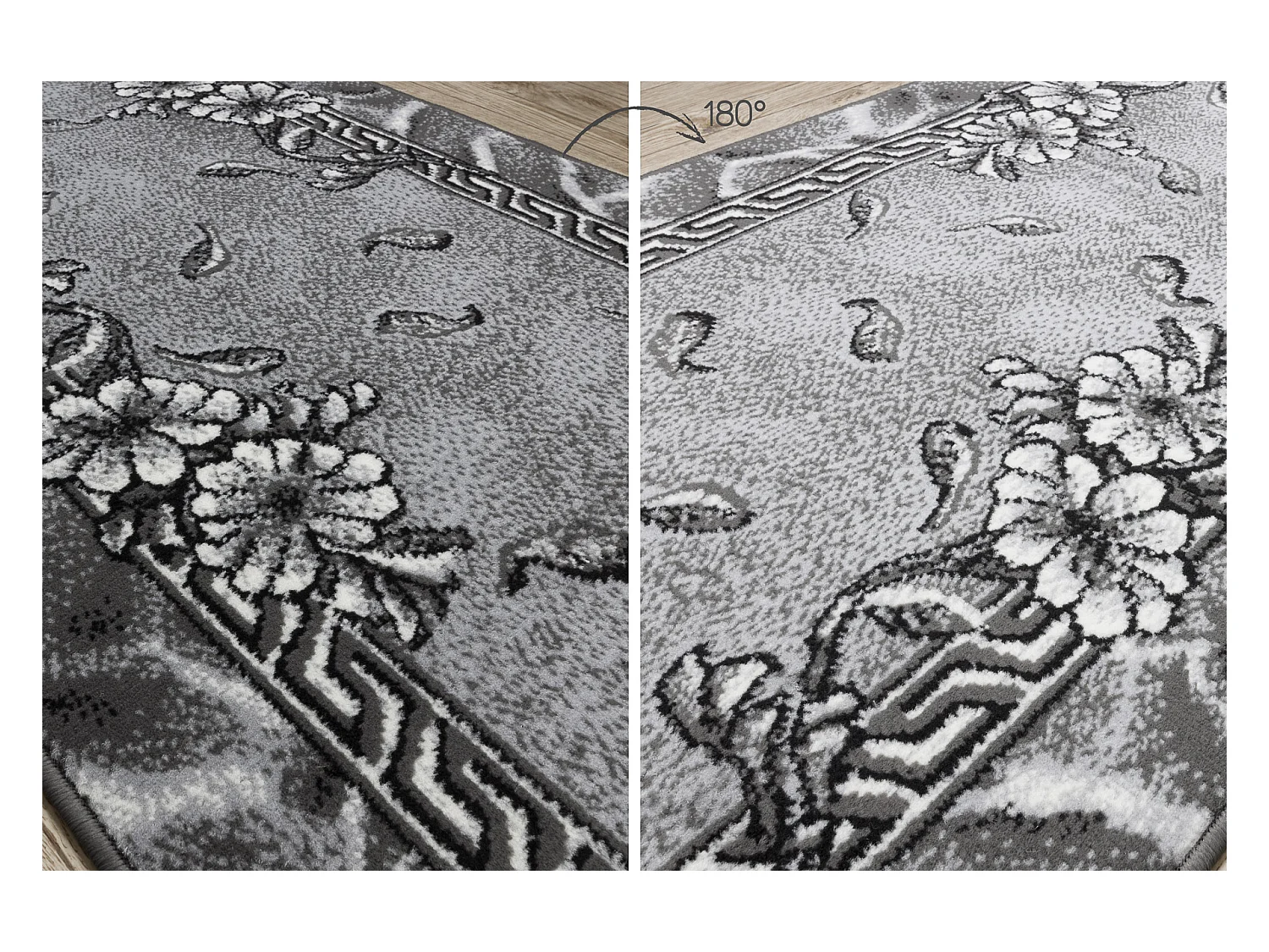 Vloerbekleding BCF MORAD Trio bladje, bloemen grijs 80x1250 cm