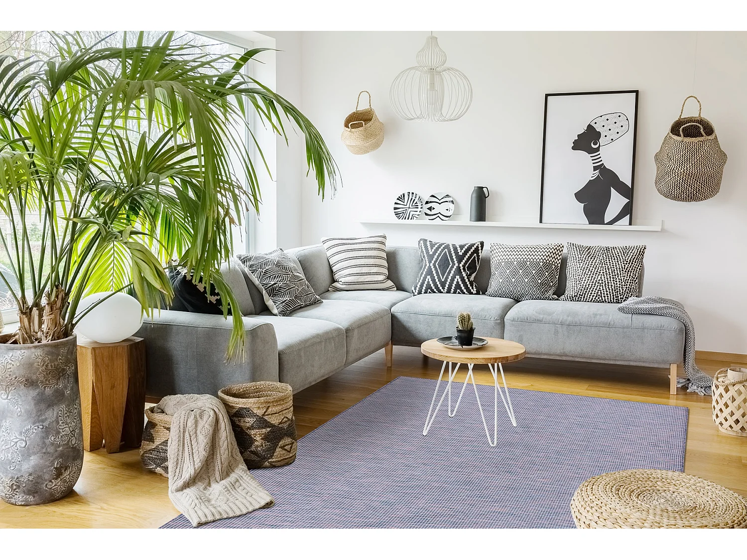 Teppich SISAL PATIO 2778 flach gewebt blau / rosa / beige 194x290 cm