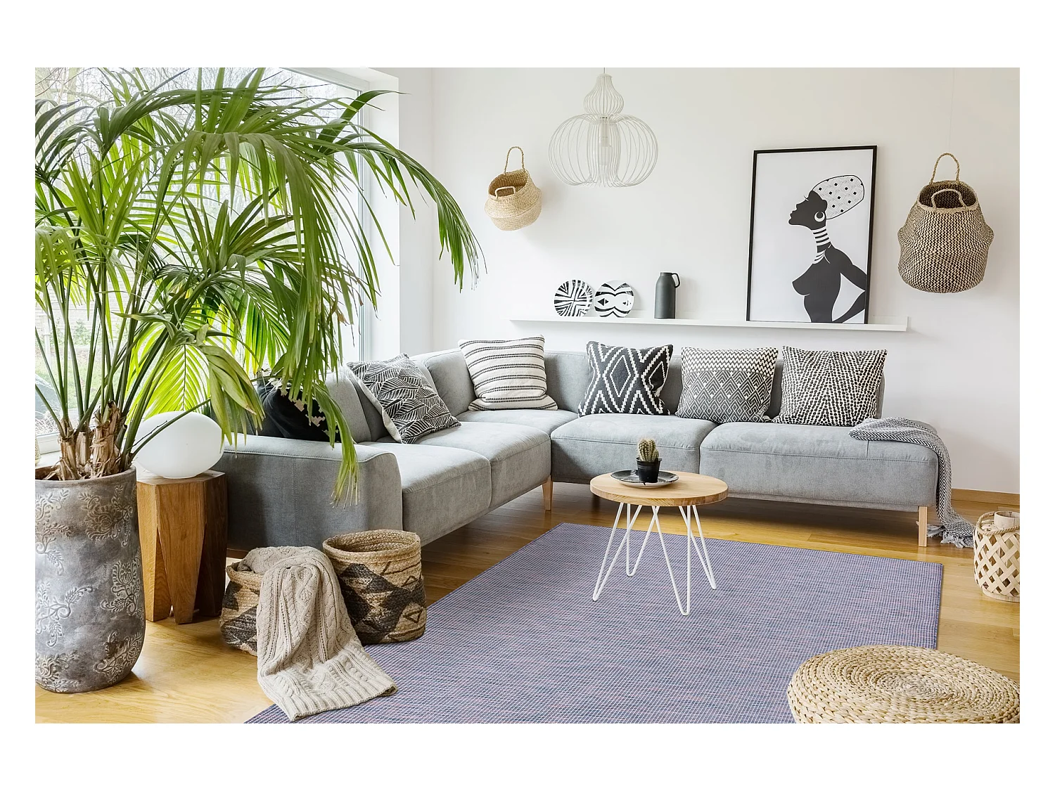 Tapis SIZAL PATIO 2778 tissé à plat bleu / / beige 194x290 cm