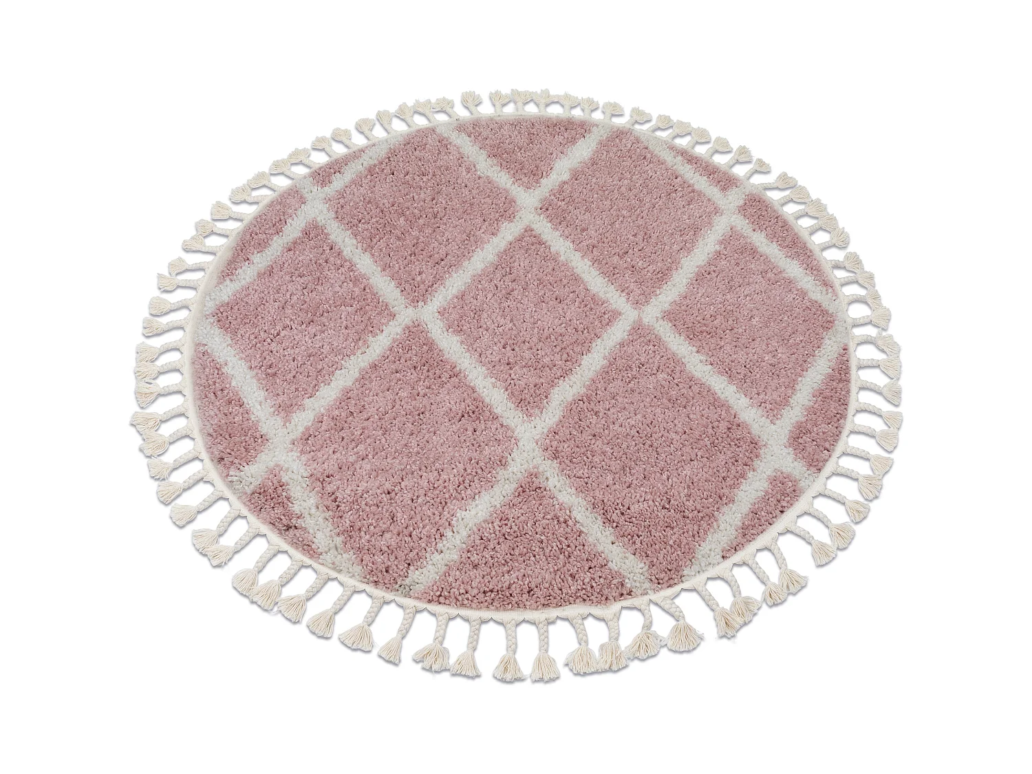 Tapis BERBER TROIK A0010 cercle et blanc Franges berbère marocain sha cercle 120 cm