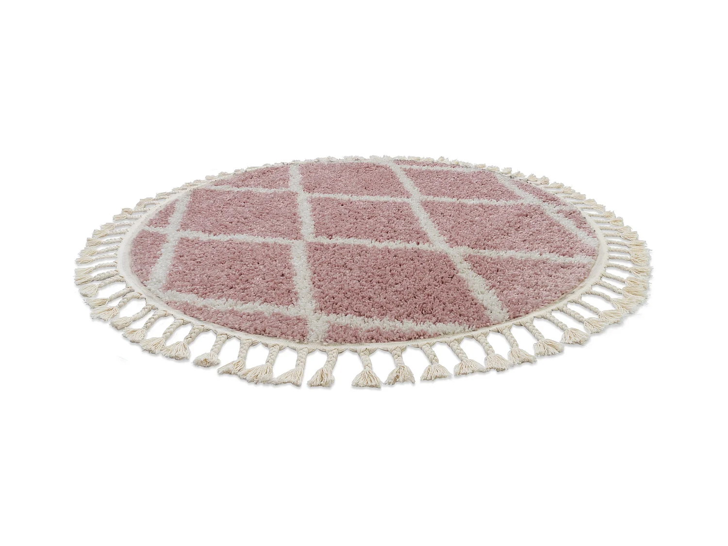 Tapis BERBER TROIK A0010 cercle et blanc Franges berbère marocain sha cercle 120 cm