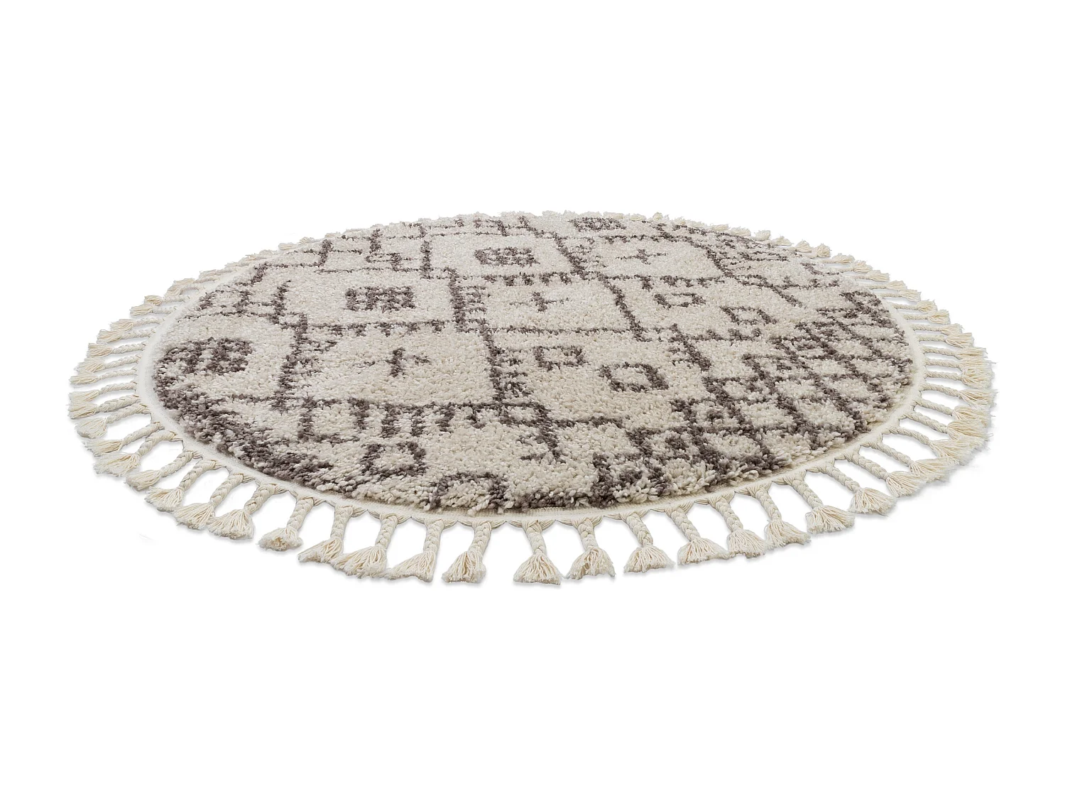 Tapis BERBER TANGER B5940 cercle crème et marron Franges berbère mar cercle 120 cm