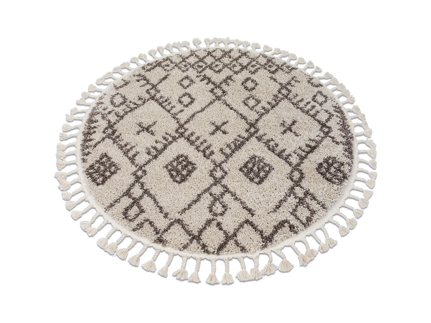 Tapis BERBER TANGER B5940 cercle crème et marron Franges berbère mar cercle 120 cm