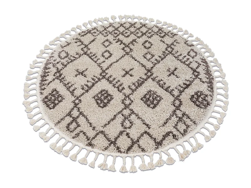 Tapis BERBER TANGER B5940 cercle crème et marron Franges berbère mar cercle 120 cm