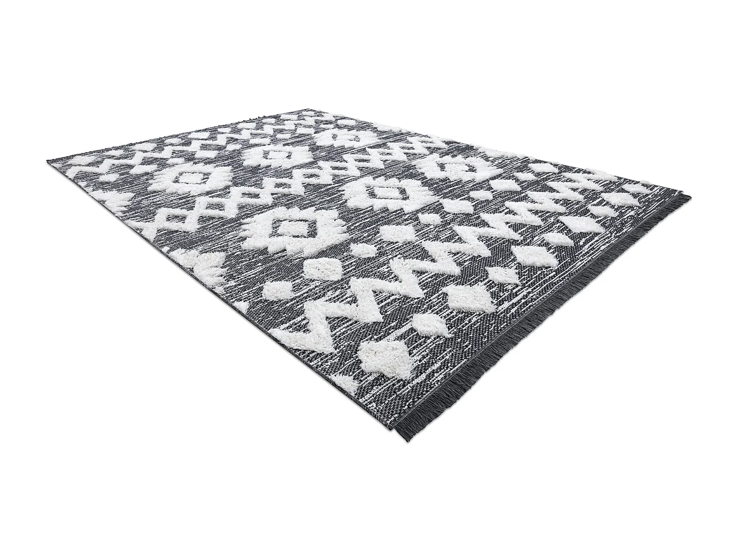 Tappeto ECO SIZAL BOHO MOROC Etno Zigzag 22319 frange - due livelli di 194x290 cm