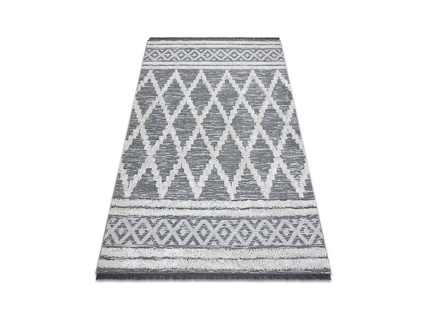 Tapis ECO SIZAL BOHO MOROC Diamants 22297 franges - deux niveaux de mo 194x290 cm