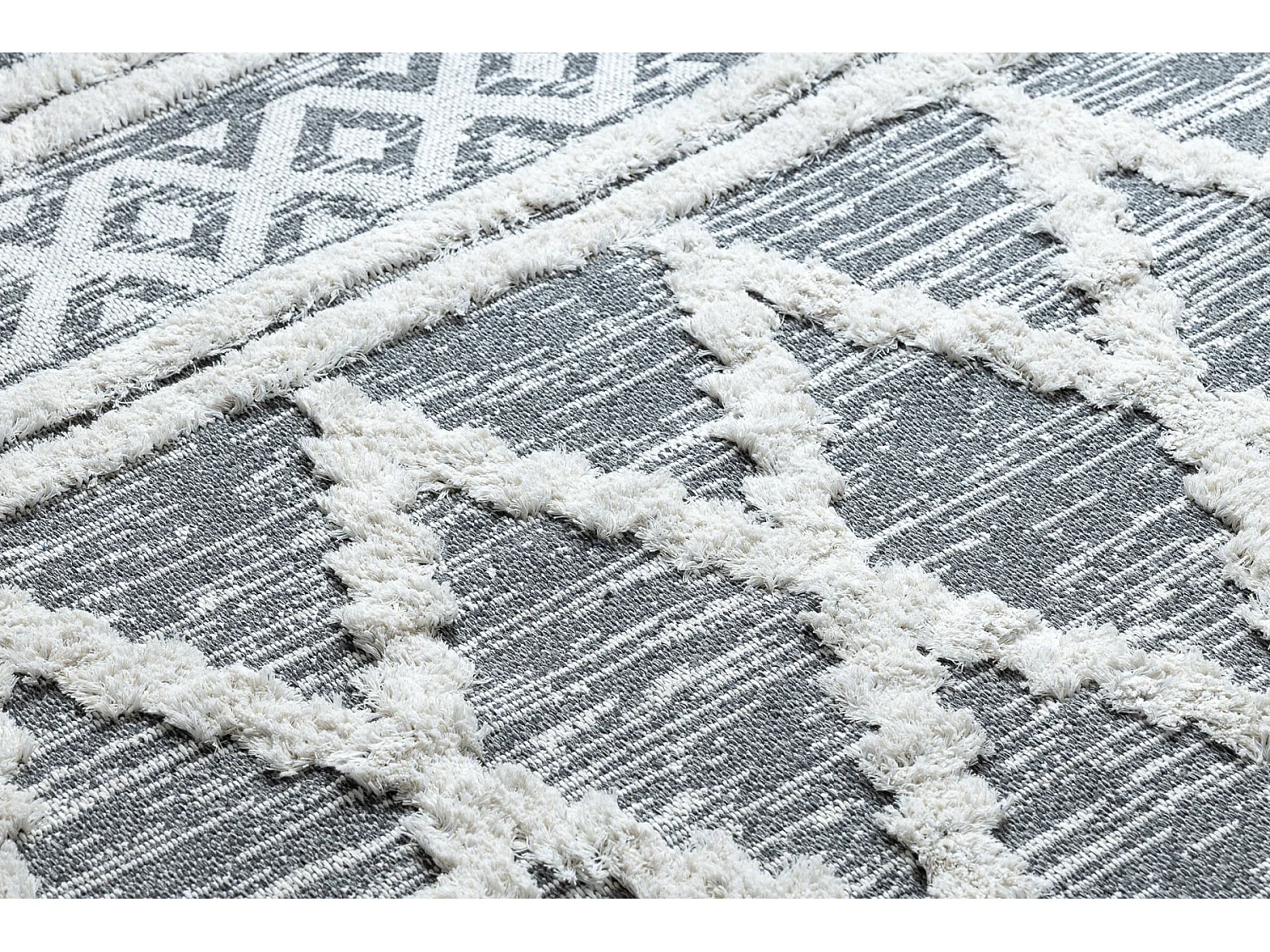 Alfombra ECO sisal BOHO MOROC Diamantes 22297 franjas - dos niveles de 194x290 cm