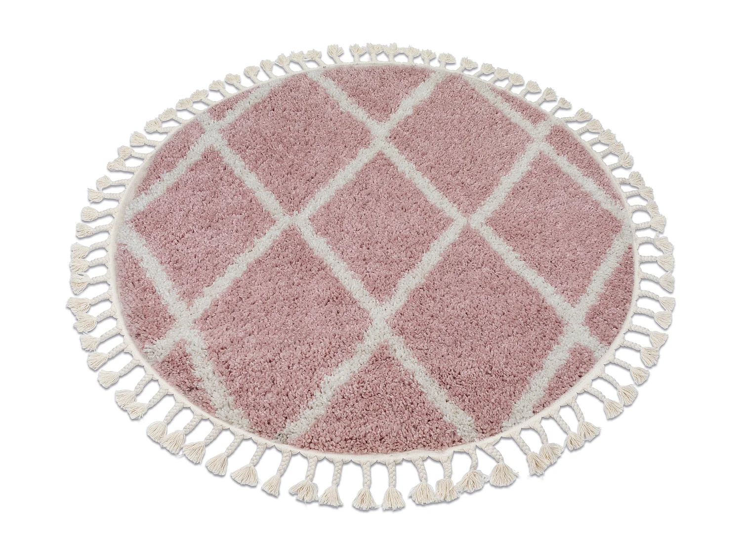 Tapete BERBER TROIK A0010 redondo cor de rosa/branco Franjas berbere m cercle 160 cm