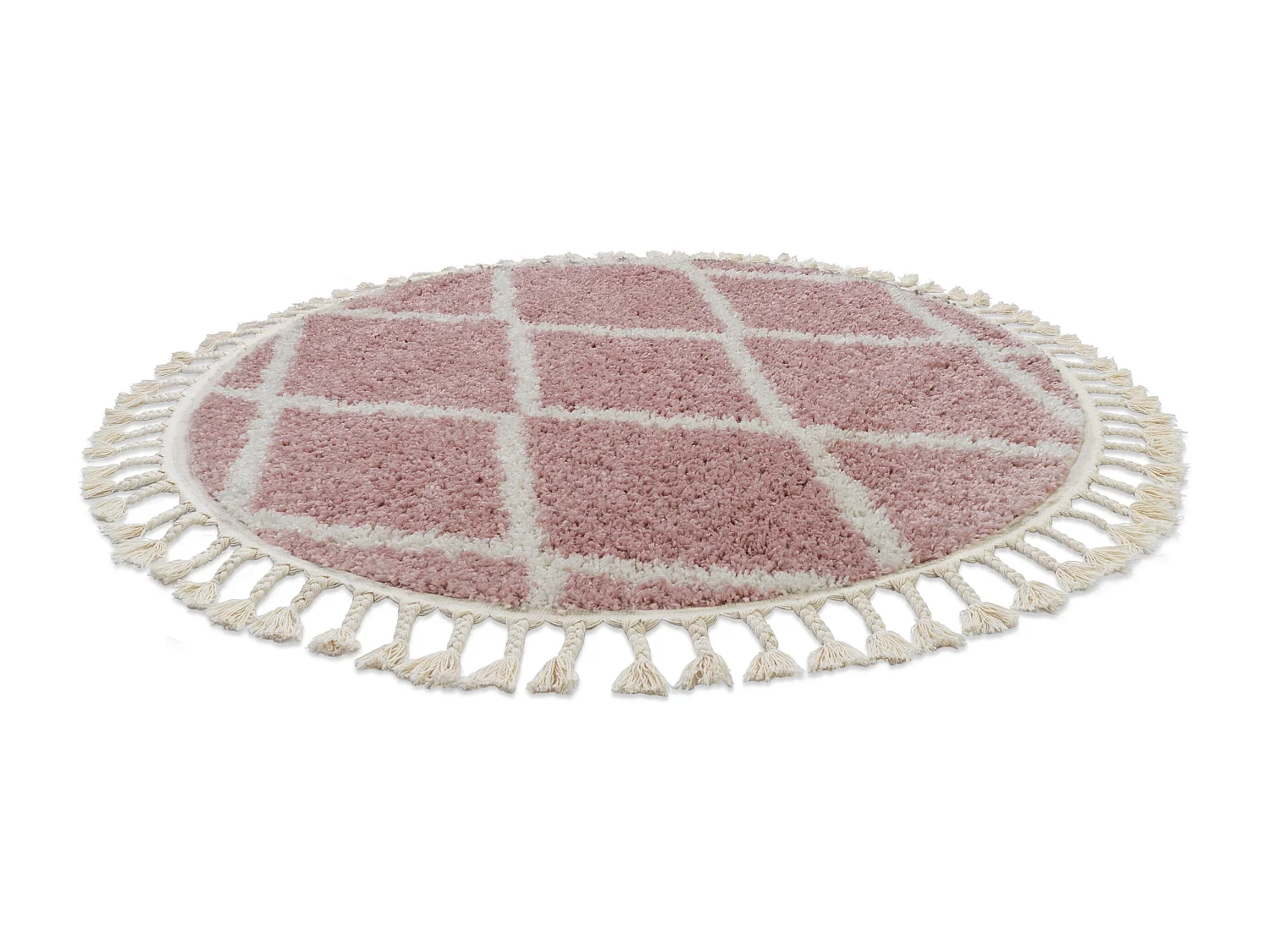 Tapete BERBER TROIK A0010 redondo cor de rosa/branco Franjas berbere m cercle 160 cm