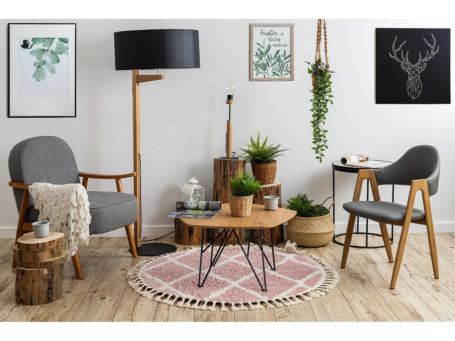 Tapete BERBER TROIK A0010 redondo cor de rosa/branco Franjas berbere m cercle 160 cm