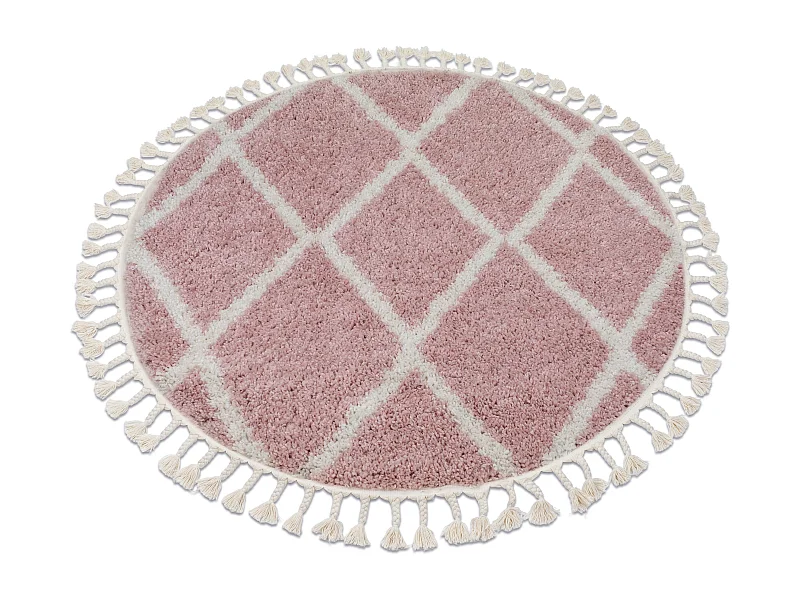 Tapis BERBER TROIK A0010 cercle et blanc Franges berbère marocain sha cercle 160 cm