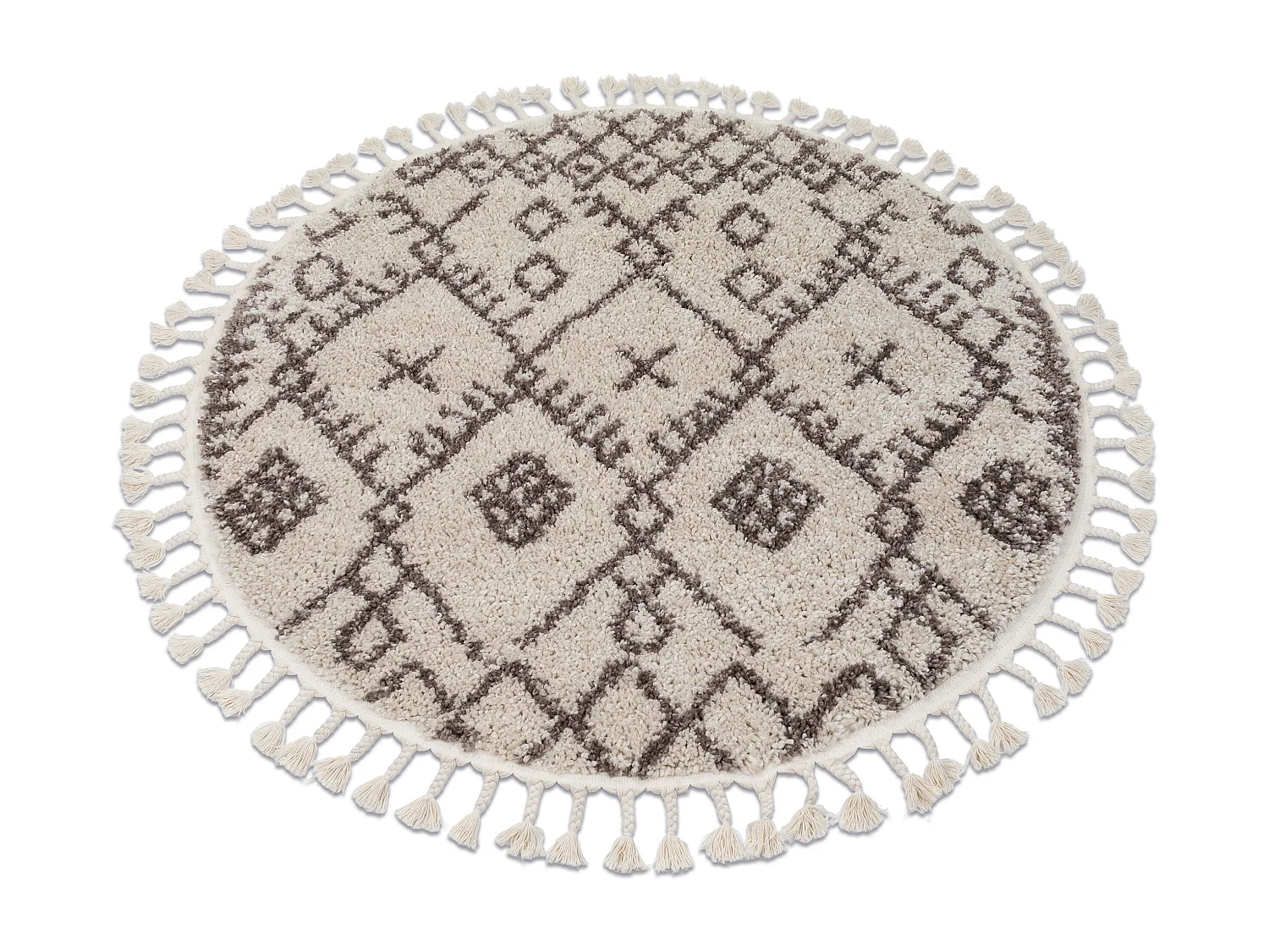 Tapis BERBER TANGER B5940 cercle crème et marron Franges berbère mar cercle 160 cm