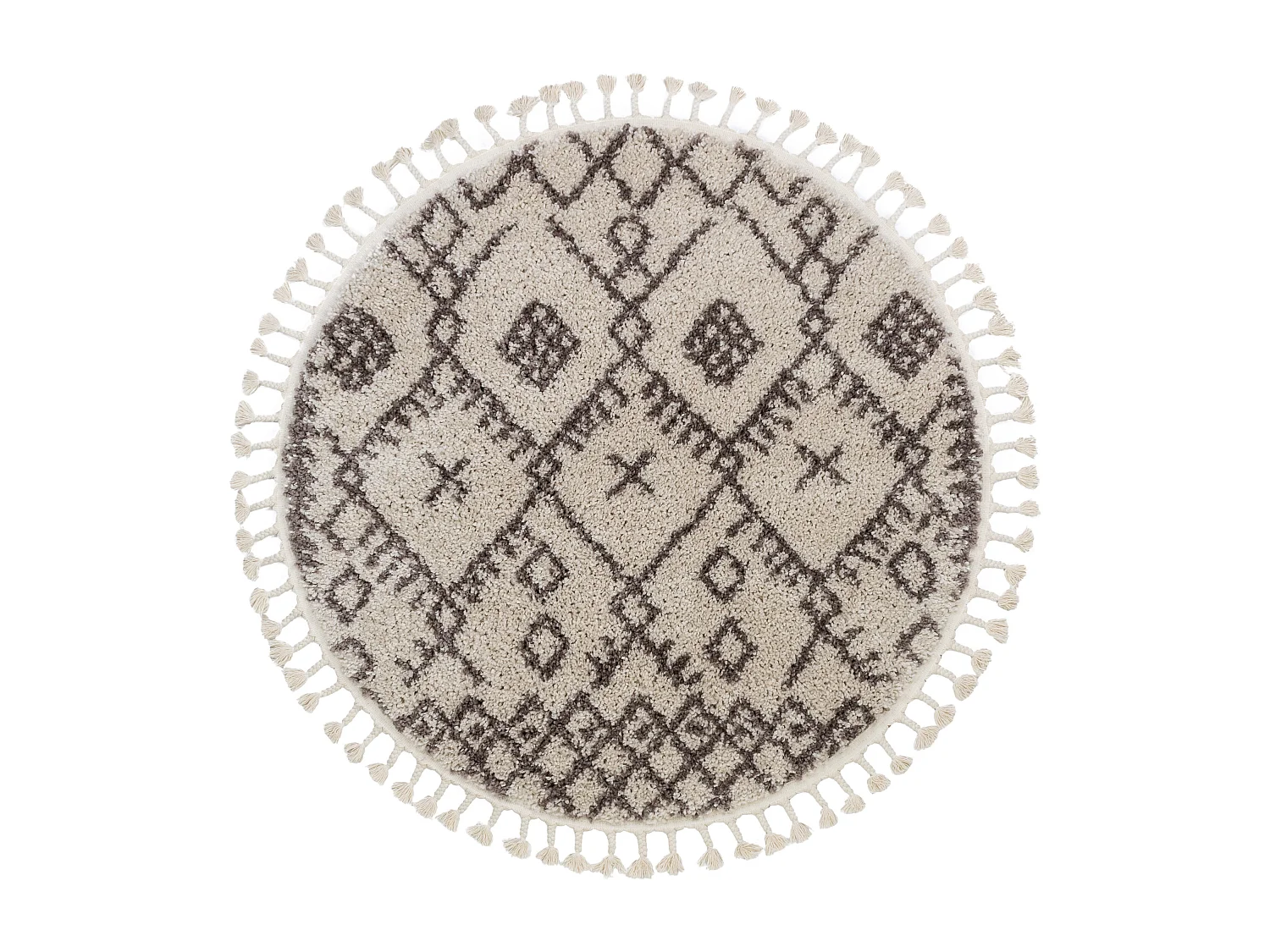 Tapis BERBER TANGER B5940 cercle crème et marron Franges berbère mar cercle 160 cm