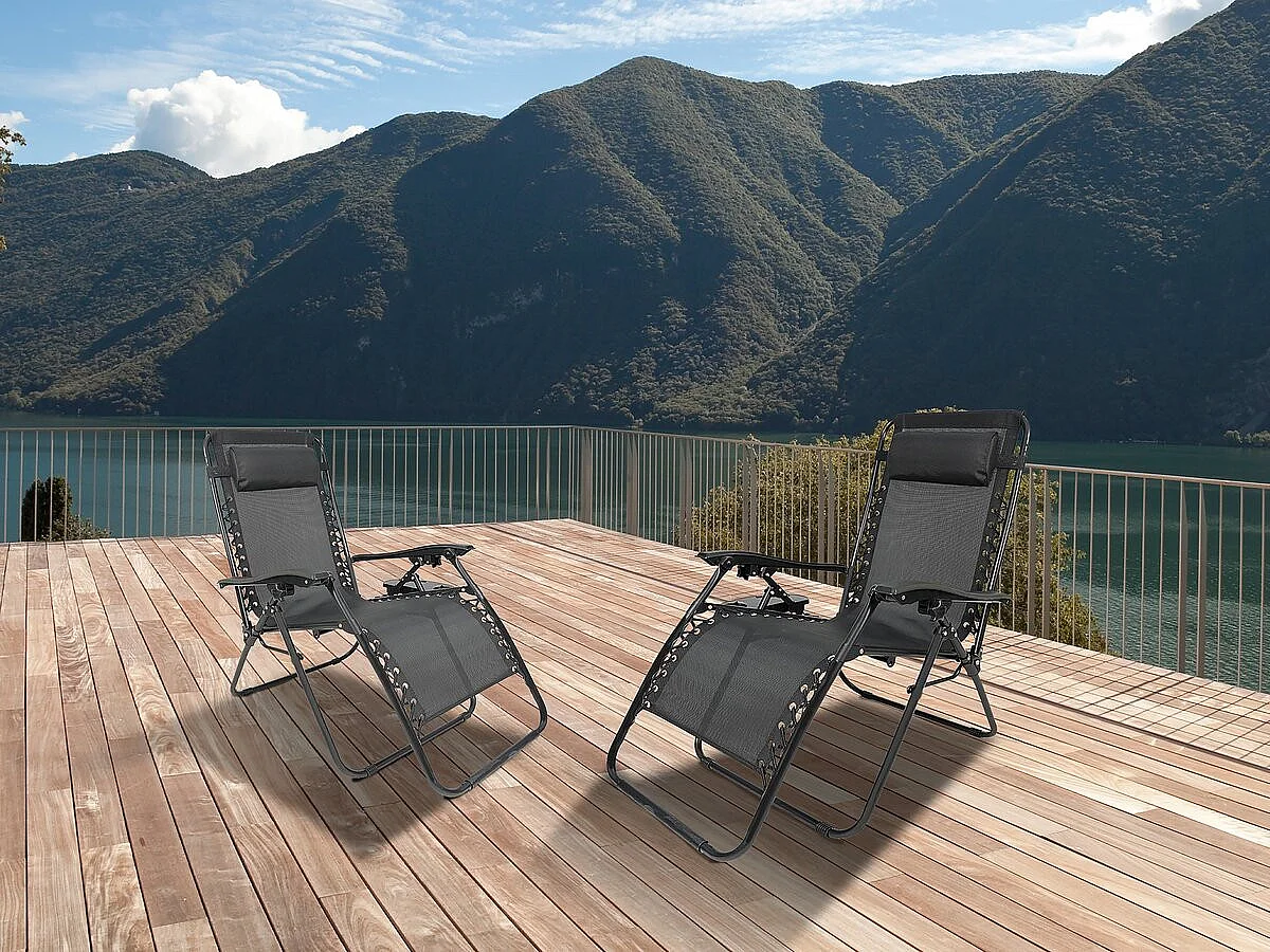 Lot de 2 Fauteuils de jardin inclinable zéro gravité "Sintra" - Noir