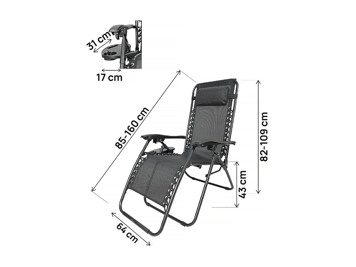 Lot de 2 Fauteuils de jardin inclinable zéro gravité "Sintra" - Noir