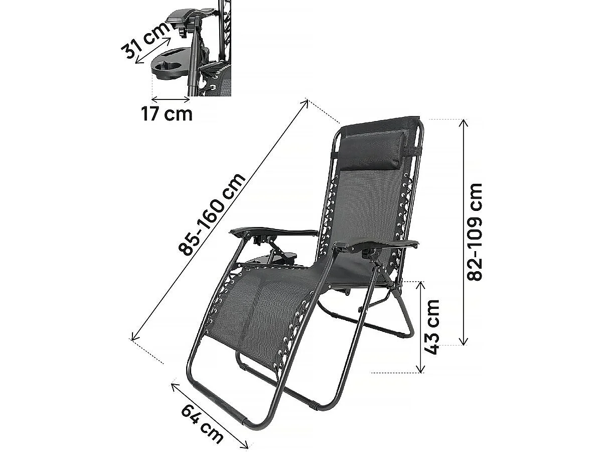 Lot de 2 Fauteuils de jardin inclinable zéro gravité "Sintra" - Noir