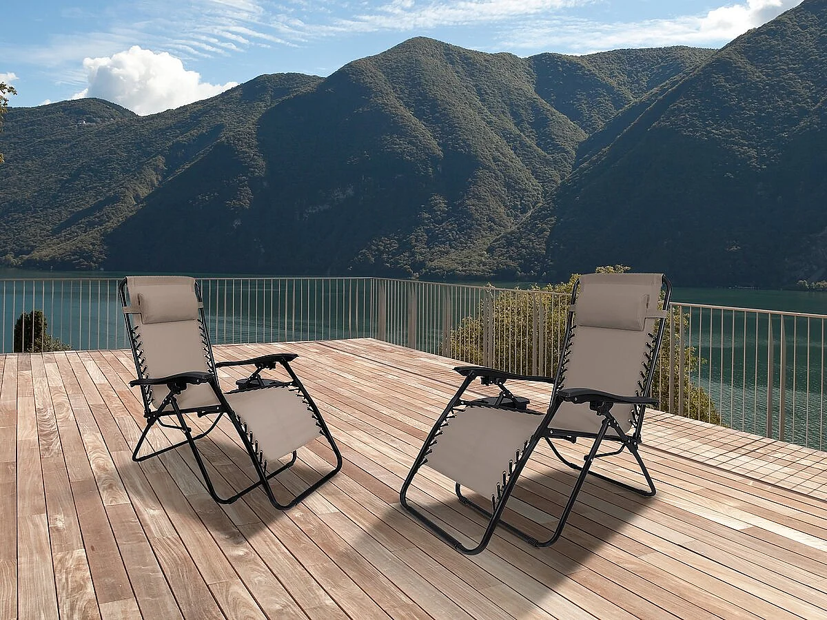 Lot de 2 Fauteuils de jardin inclinable zéro gravité "Sintra" - Taupe