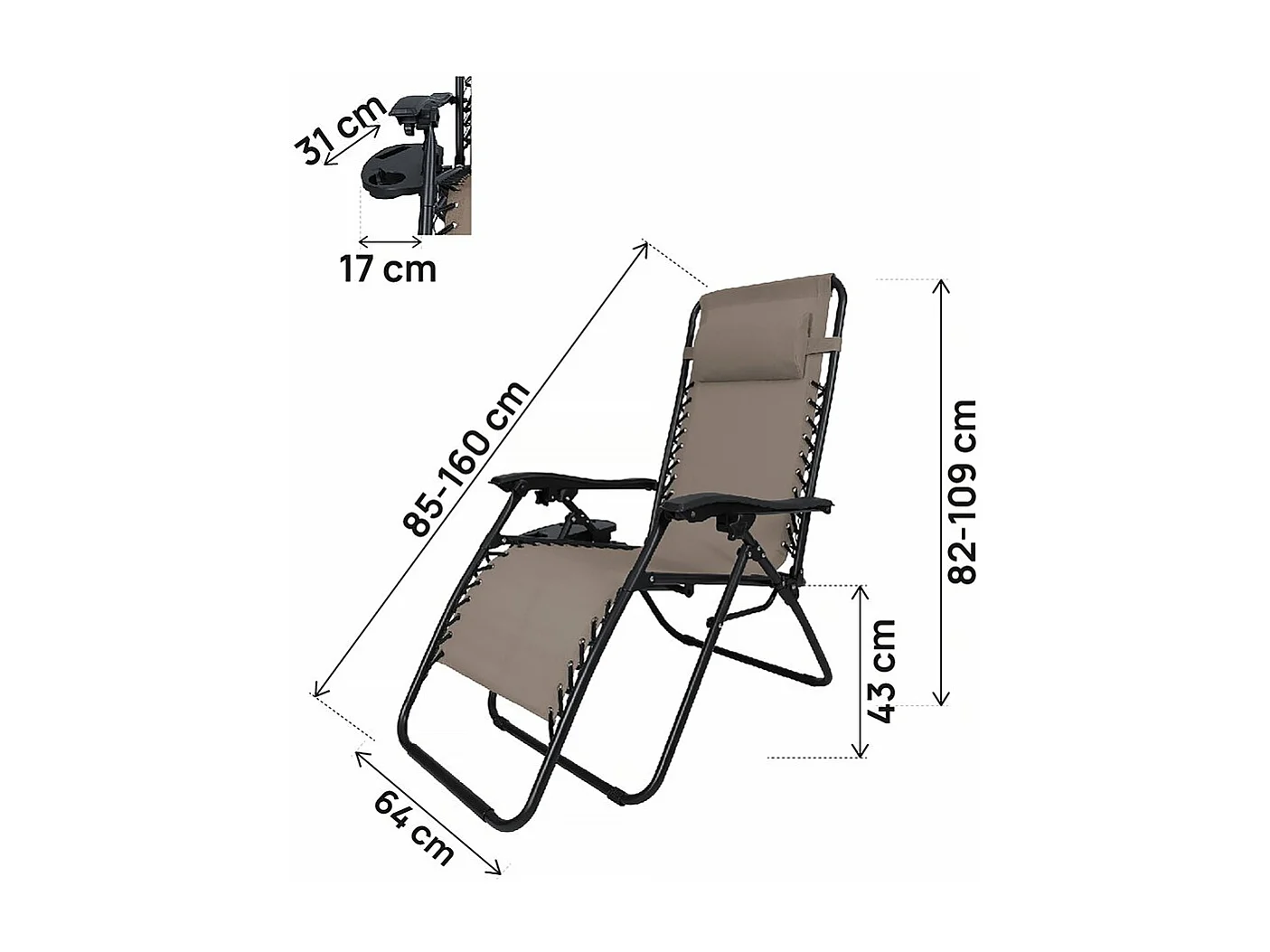 Lot de 2 Fauteuils de jardin inclinable zéro gravité "Sintra" - Taupe