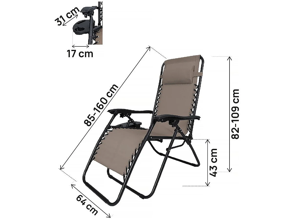 Lot de 2 Fauteuils de jardin inclinable zéro gravité "Sintra" - Taupe