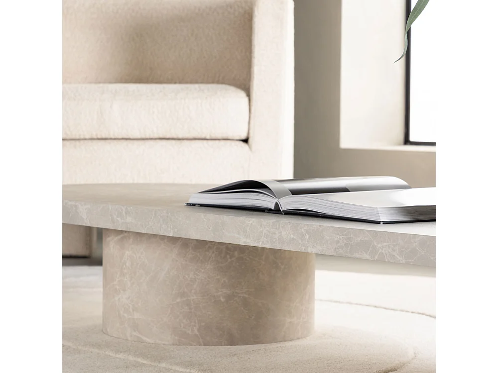 Narvik - Table basse ovale effet marbre 190x60cm - Beige