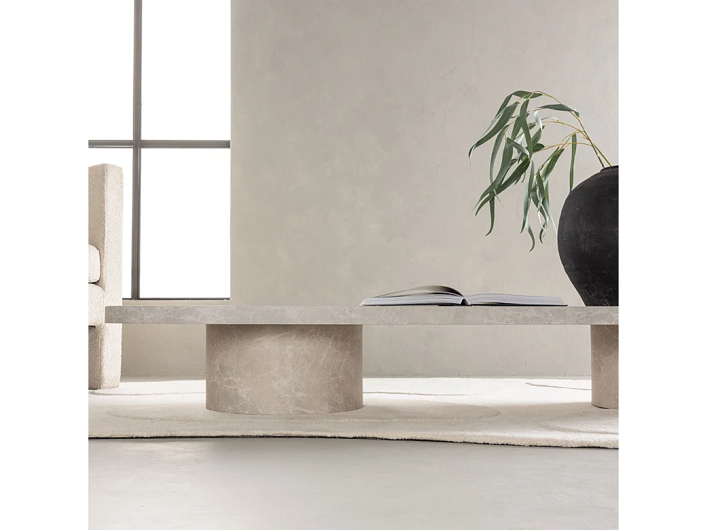 Narvik - Table basse ovale effet marbre 190x60cm - Beige