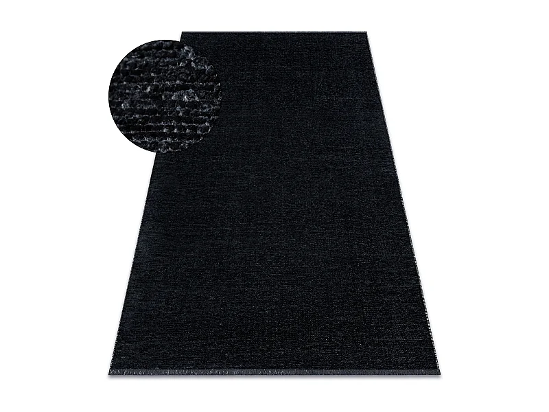 Tapis FLORENCE 24021 Uni, glamour, tissé à plat, franges - noir 118x170 cm