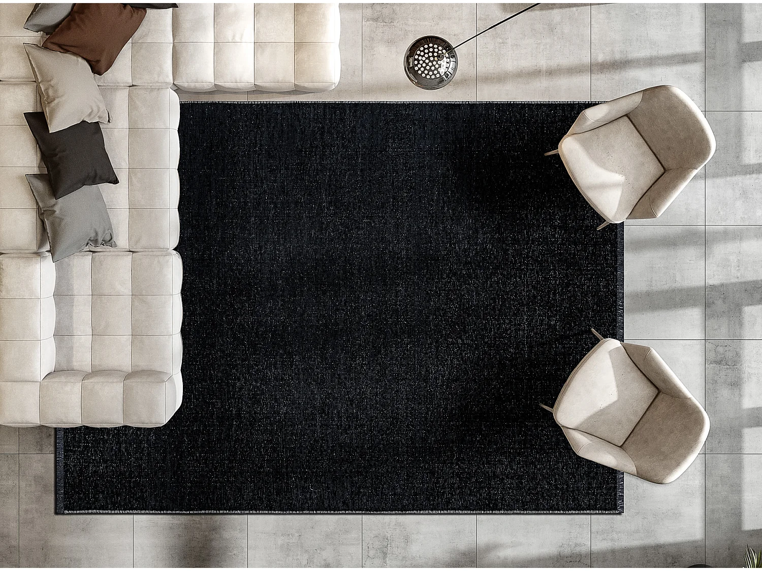 Tapijt FLORENCE 24021 Eenkleurig, glamour, plat geweven, franjes - zwa 118x170 cm