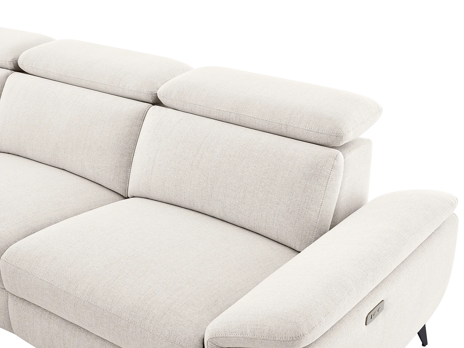 Narożna kanapa elektryczna relaksacyjna lewostronnia z beżowej melanżowej tkaniny CADILO