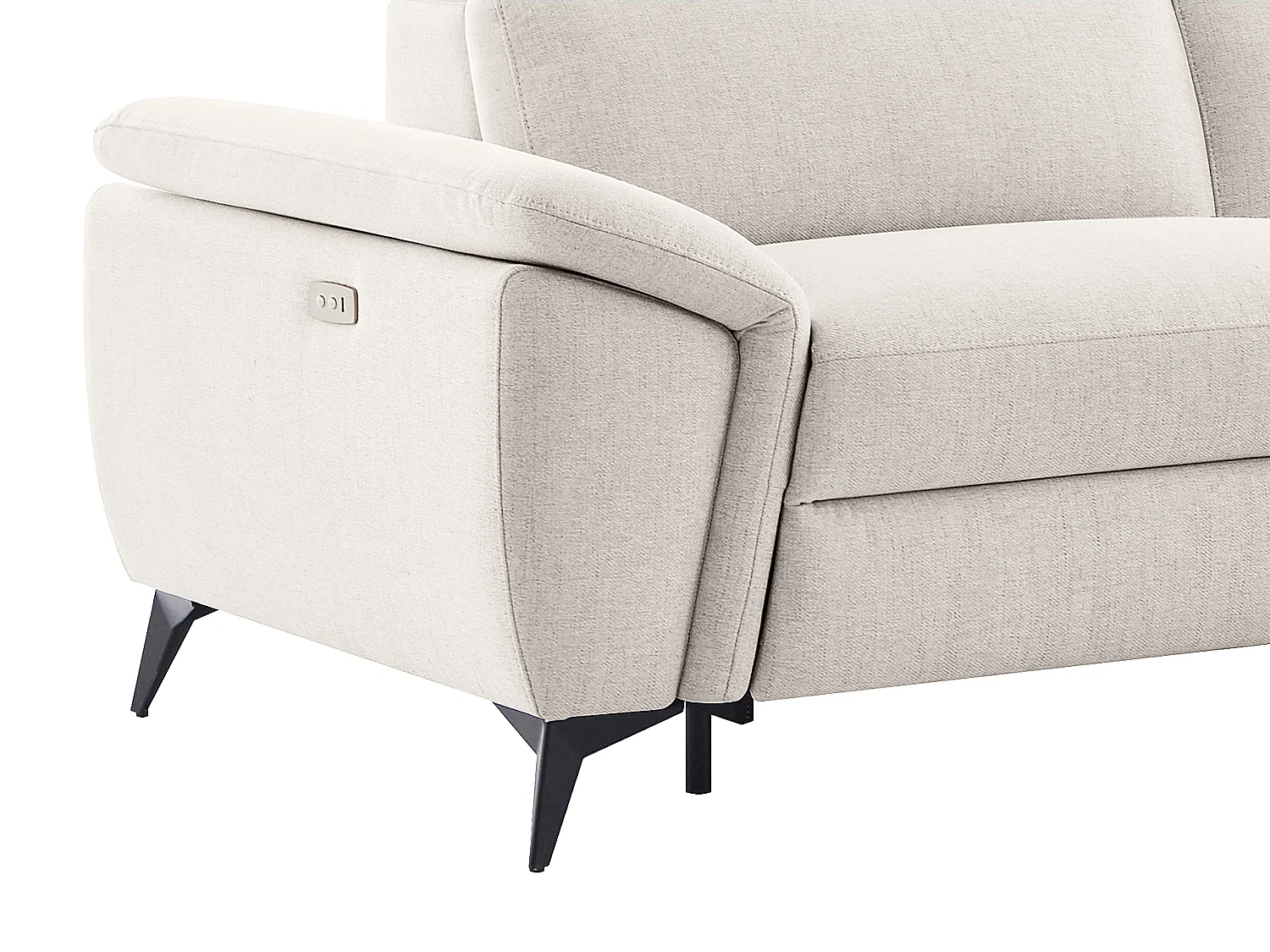 Sofa med højreoligi højre hjørne og elektrisk afslapningsfunktion i meleret beige stof, CADILO