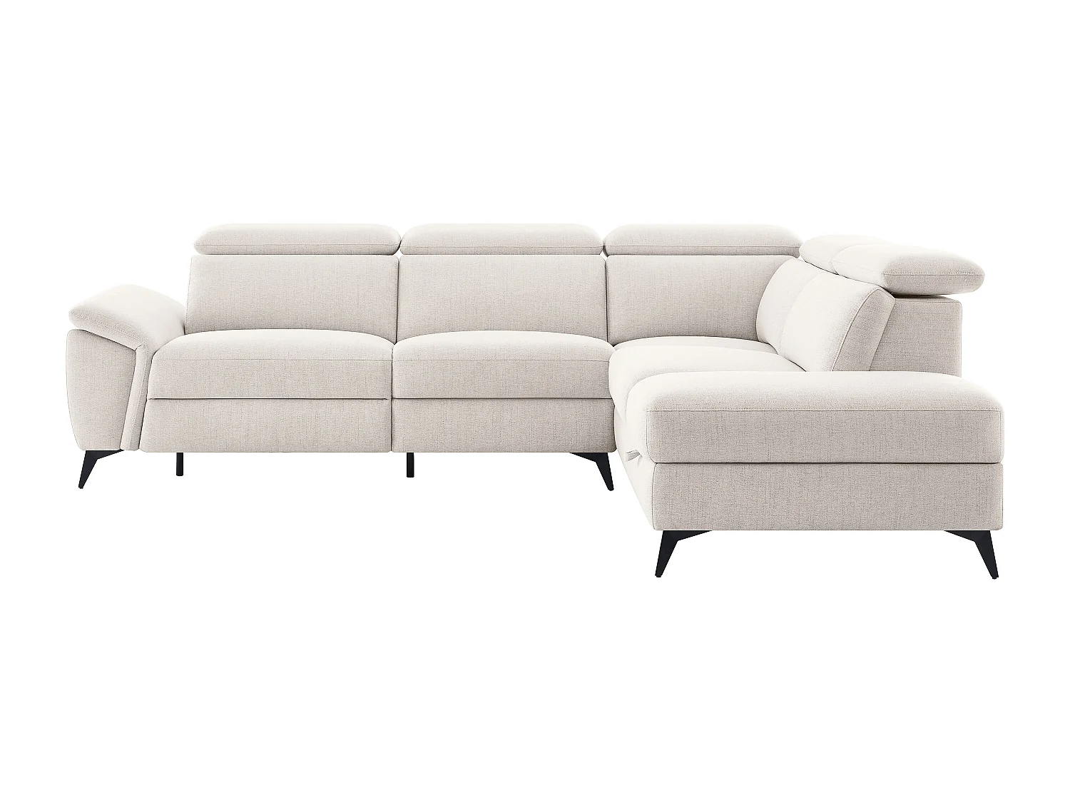 Sofa med højreoligi højre hjørne og elektrisk afslapningsfunktion i meleret beige stof, CADILO