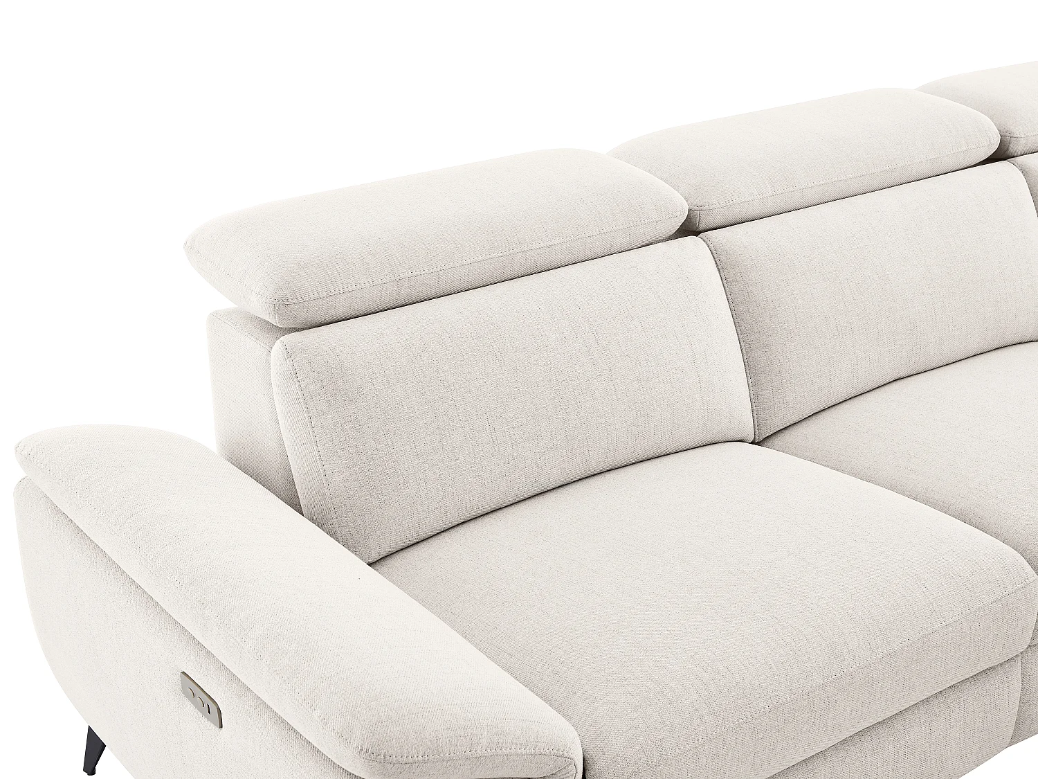 Sofa med højreoligi højre hjørne og elektrisk afslapningsfunktion i meleret beige stof, CADILO