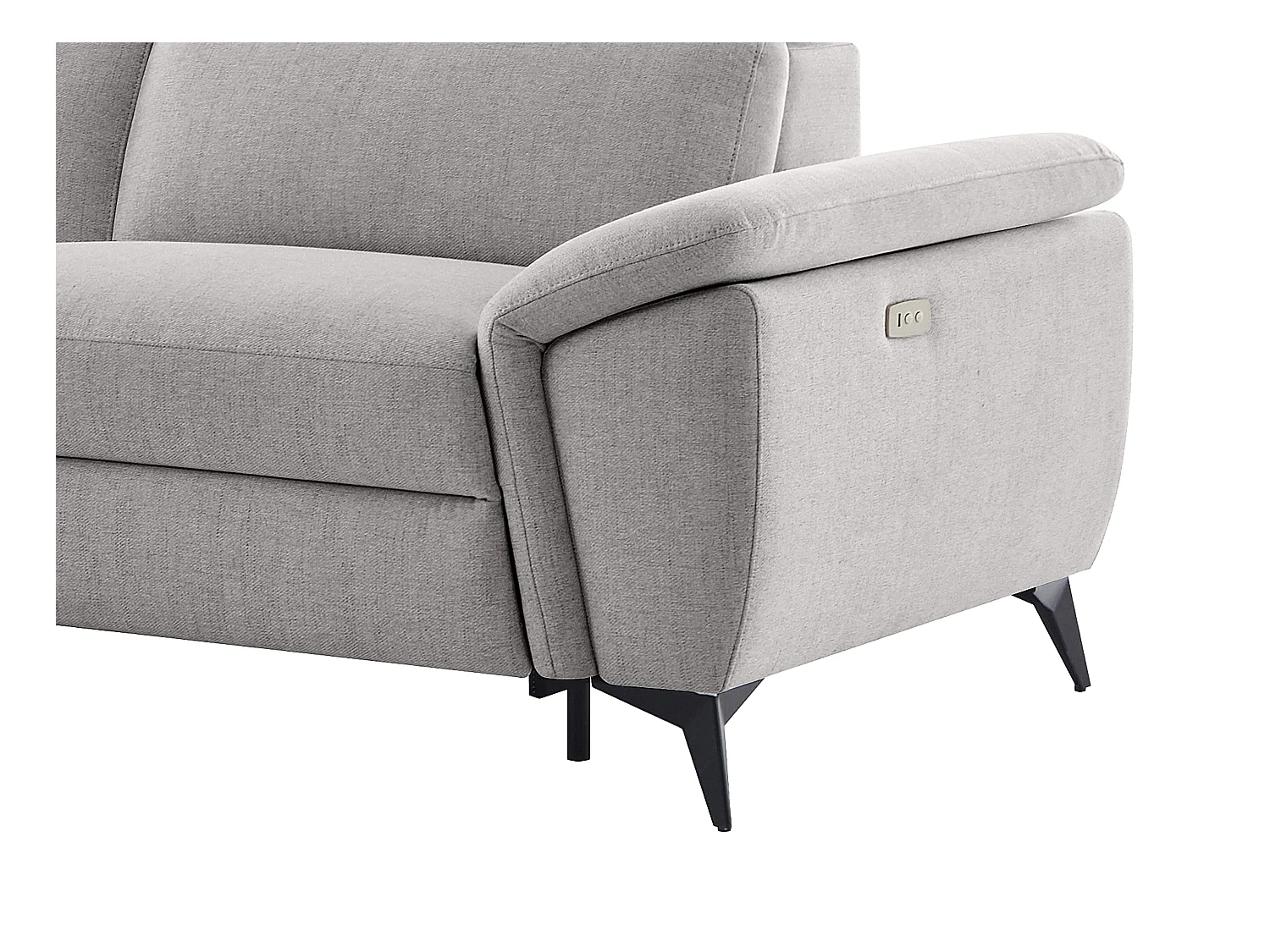 Narożna kanapa lewostonna z elektryczną funkcją relaksu, obita melanżowaną tkaniną jasnoszarą CADILO