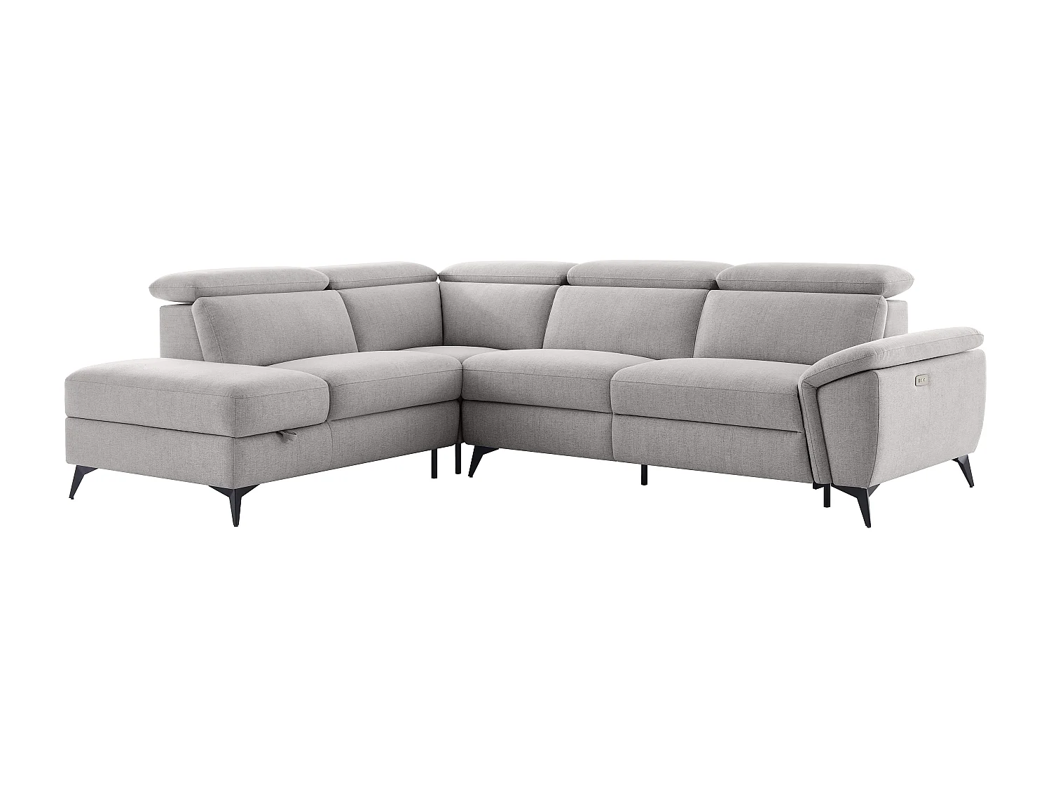 Canapé d'angle gauche relax électrique en tissu chiné gris clair CADILO